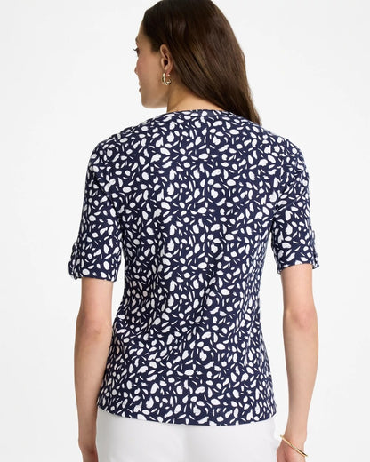 Chico's Recommended - Printed Pima V-Neck Tee Passport Blue