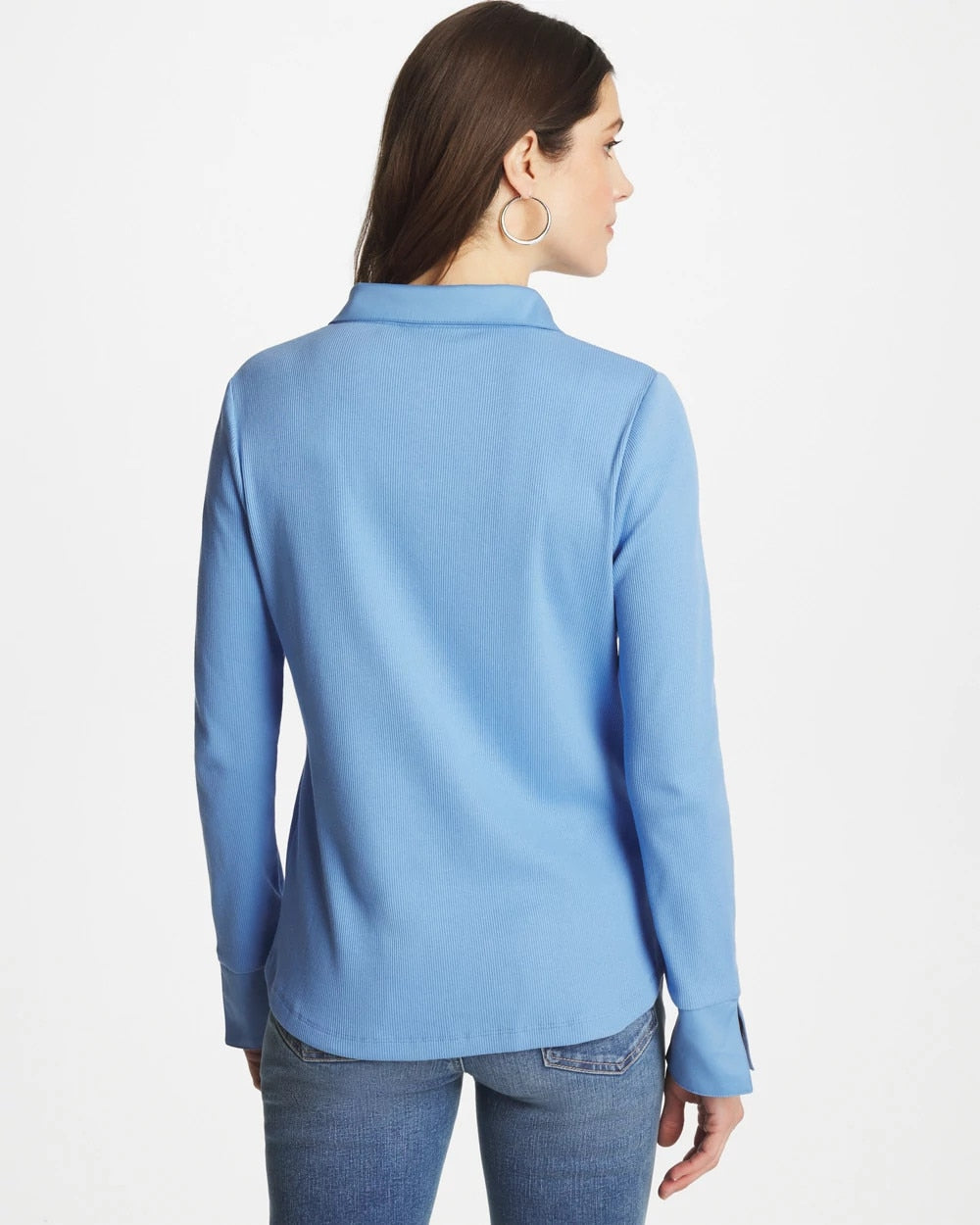 Chico's Trusted - Knit Woven Mix Rib Henley Tidal Blue