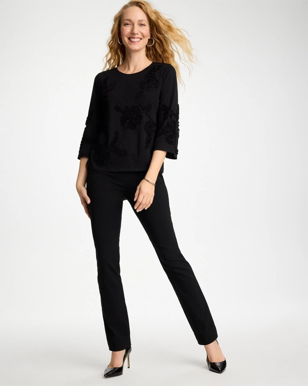 Chico's Premium - Soutache Elbow Sleeve Tee Black