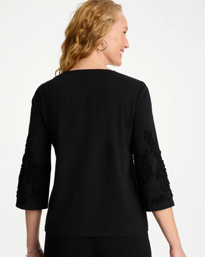 Chico's Premium - Soutache Elbow Sleeve Tee Black