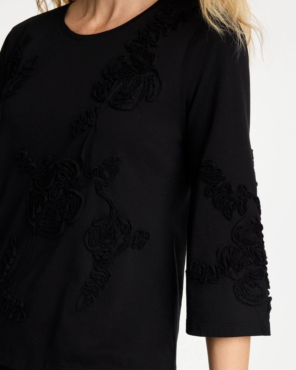Chico's Premium - Soutache Elbow Sleeve Tee Black