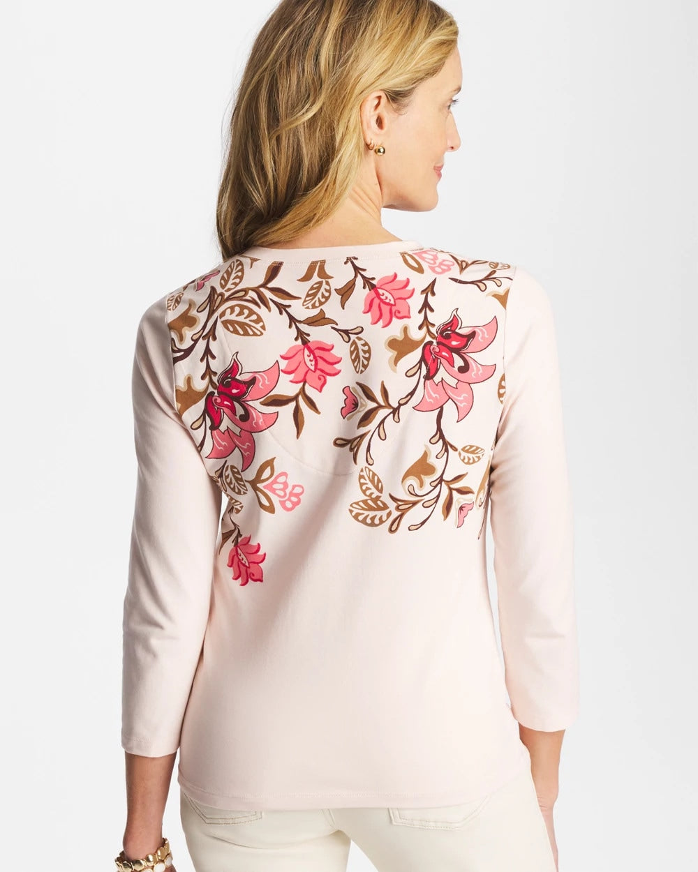 Chico's Trending - Stretch-Cotton 3/4 Sleeve Perfect Tee Siesta Rose