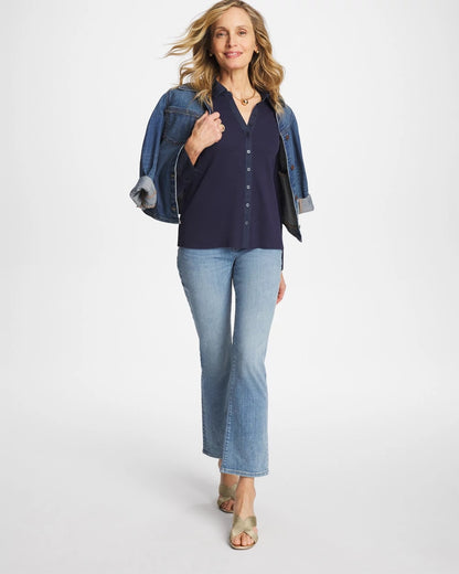 Chico's Deals - Collared Rib Mix Henley Passport Blue