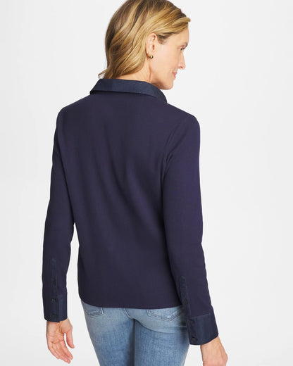 Chico's Deals - Collared Rib Mix Henley Passport Blue