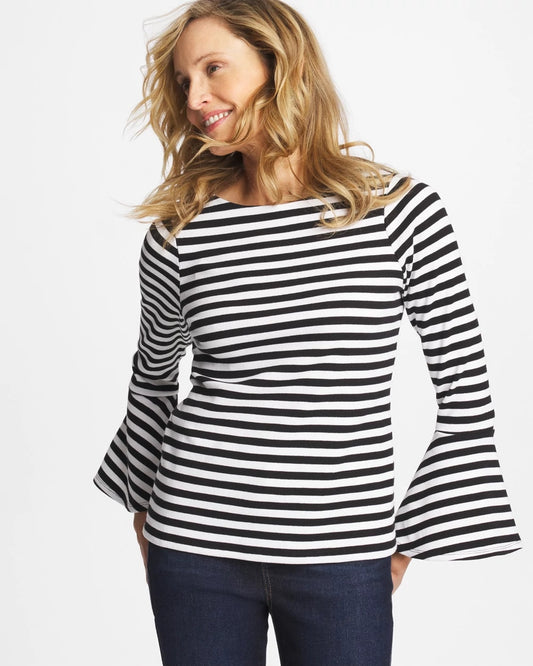 Chico's Top Pick - Striped Rib Knit Bell Sleeve Top Black