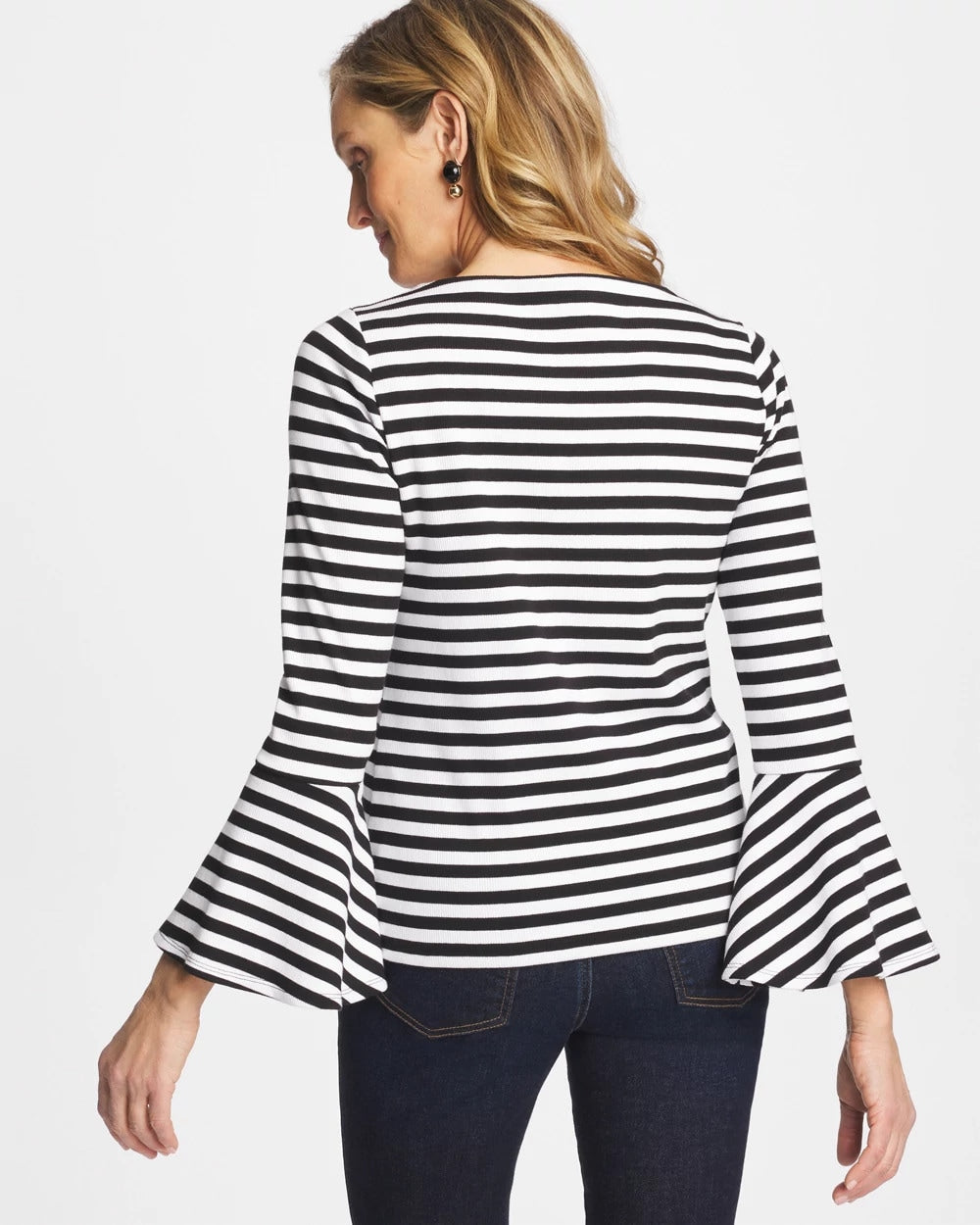 Chico's Top Pick - Striped Rib Knit Bell Sleeve Top Black