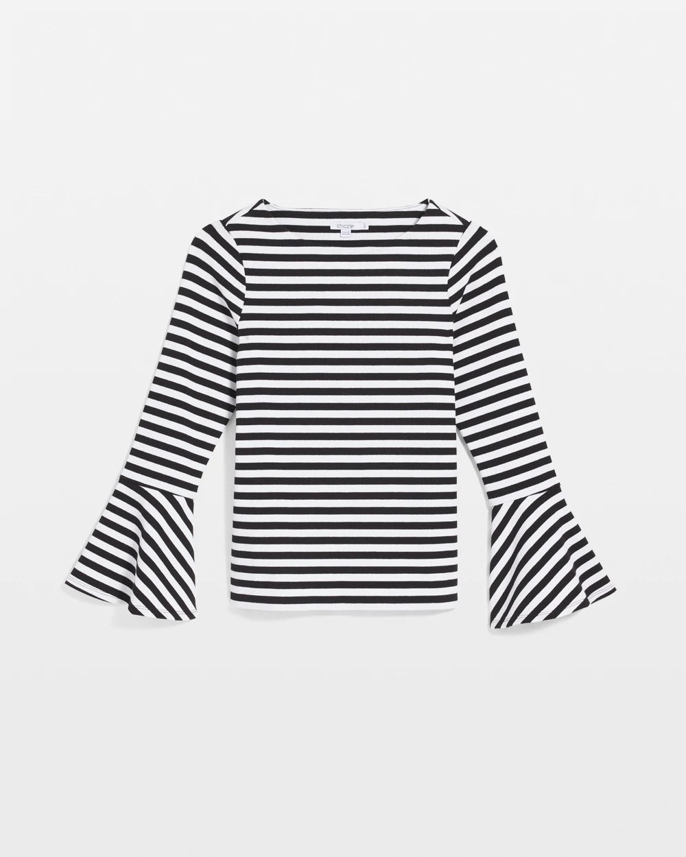 Chico's Top Pick - Striped Rib Knit Bell Sleeve Top Black