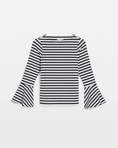 Chico's Top Pick - Striped Rib Knit Bell Sleeve Top Black