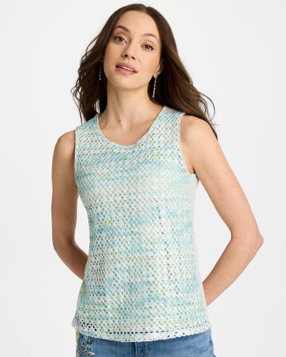 Chico's Classic - Mermaid Sequin Mesh Crochet Tank Blue Orchid