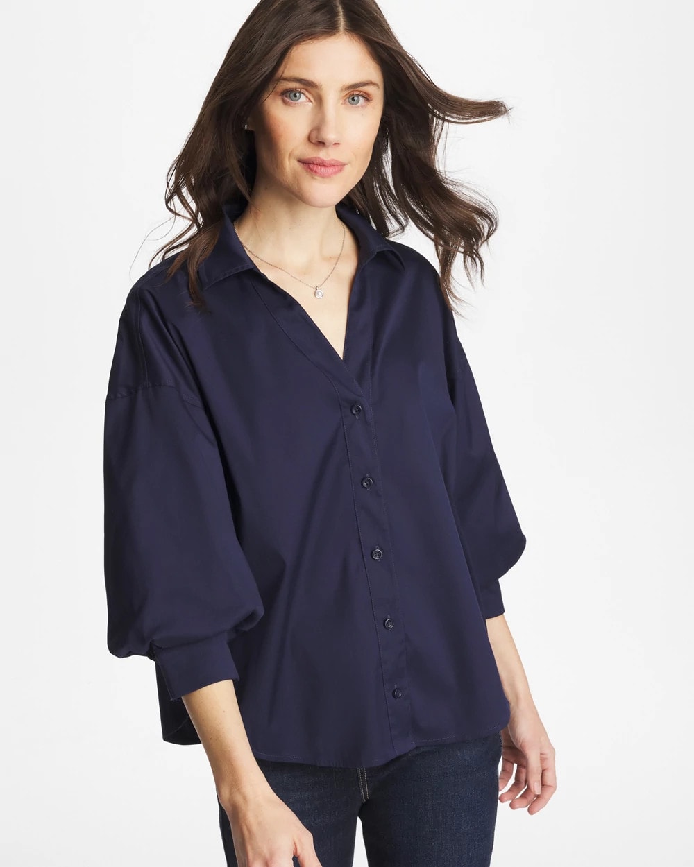 Chico's Classic - Poplin Billow Sleeve Blouse Passport Blue