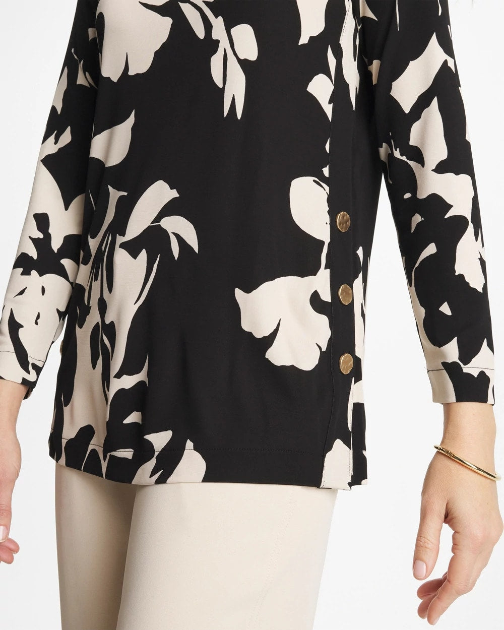 Chico's Classic - Blossom Matte Jersey Button Tunic Black