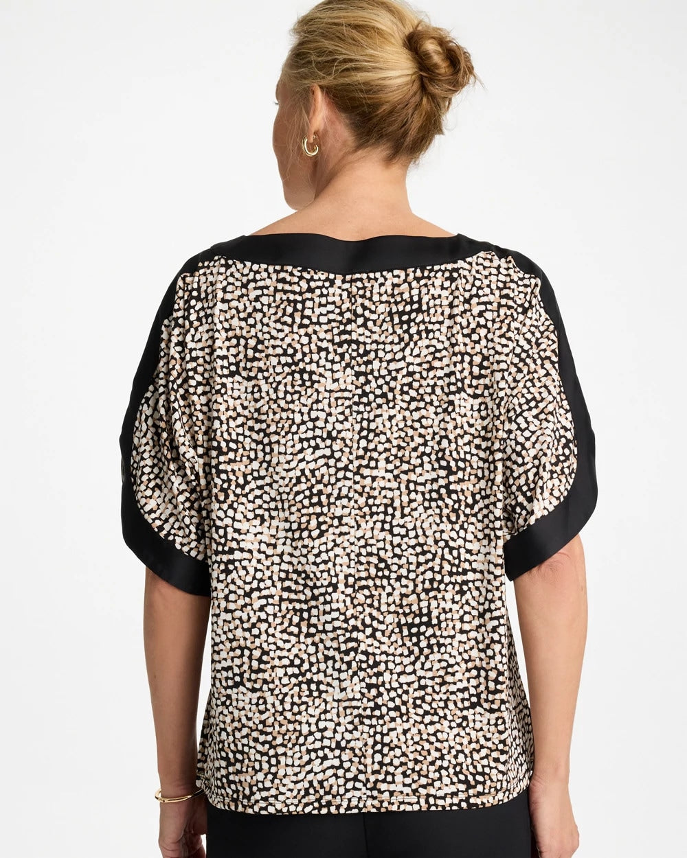 Chico's Signature - Printed Jersey & Satin Dolman Tee Cattail Brown