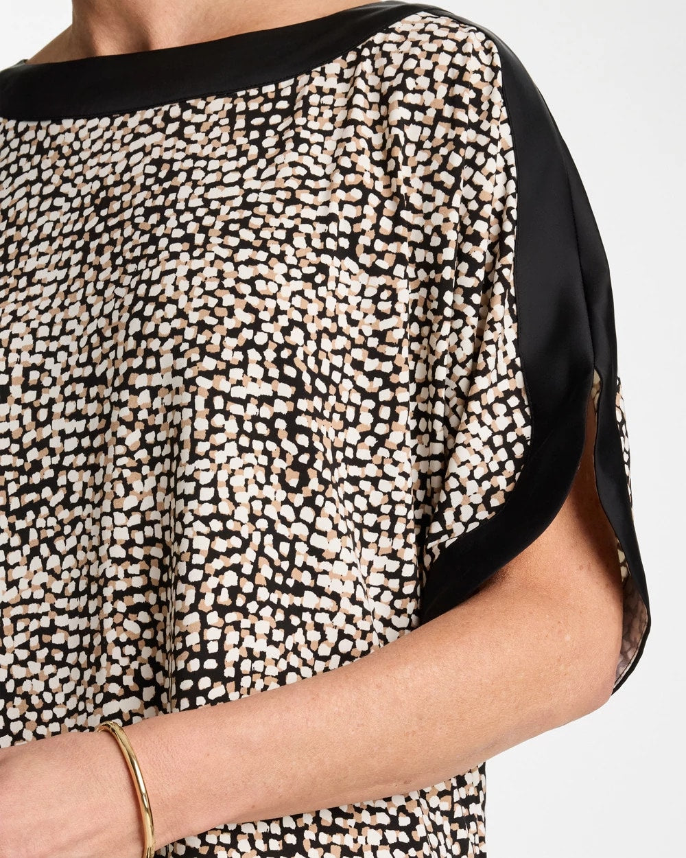 Chico's Signature - Printed Jersey & Satin Dolman Tee Cattail Brown