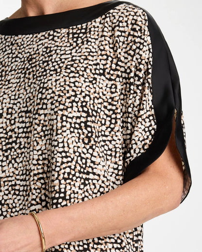 Chico's Signature - Printed Jersey & Satin Dolman Tee Cattail Brown