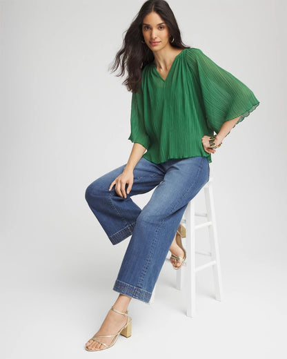 Chico's Signature - Textured Pleated Chiffon Blouse Jardin Green