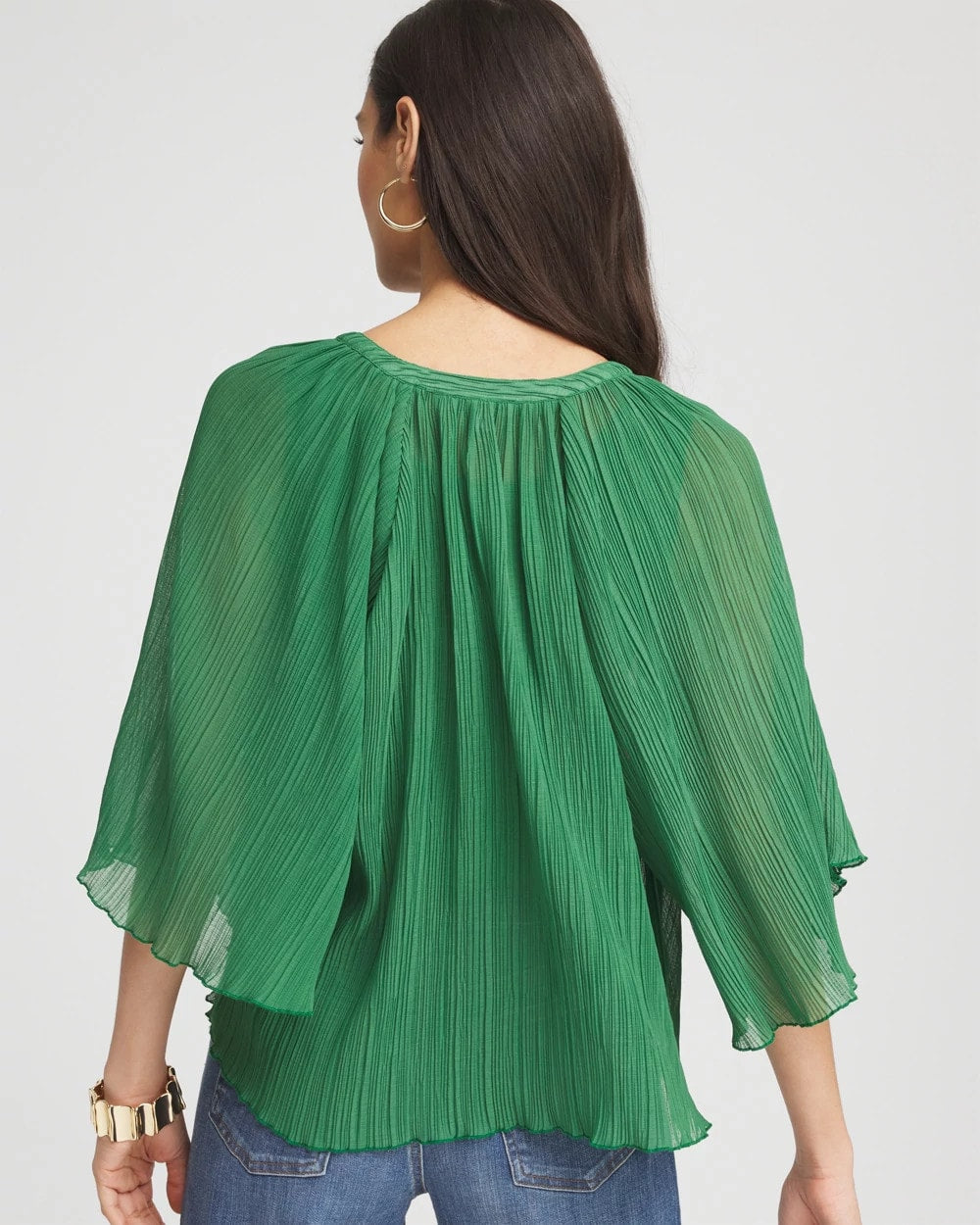 Chico's Signature - Textured Pleated Chiffon Blouse Jardin Green