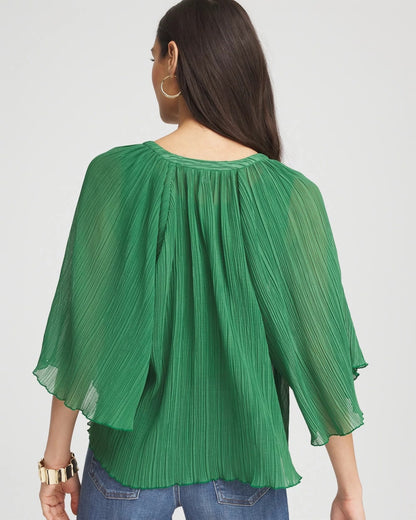 Chico's Signature - Textured Pleated Chiffon Blouse Jardin Green