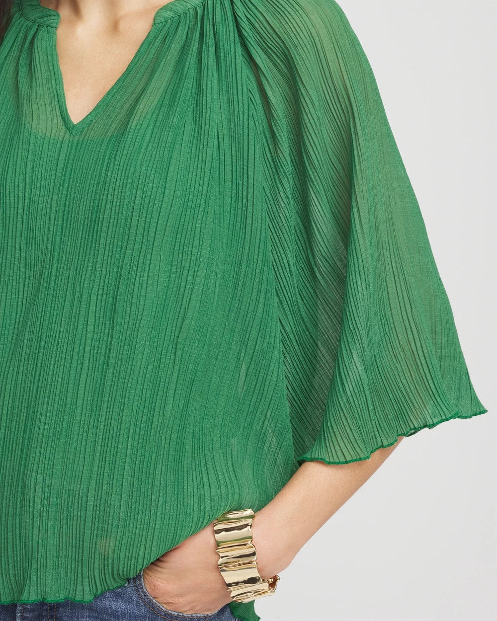 Chico's Signature - Textured Pleated Chiffon Blouse Jardin Green