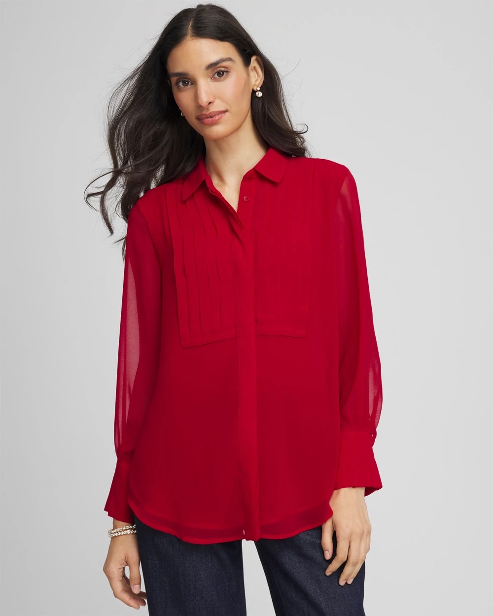Chico's Classic - Pintuck Georgette Tunic Carmine Red