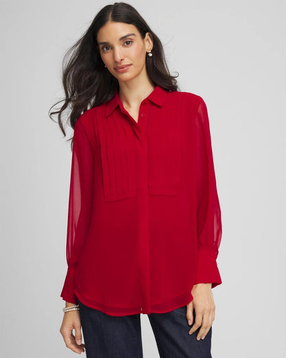 Chico's Classic - Pintuck Georgette Tunic Carmine Red