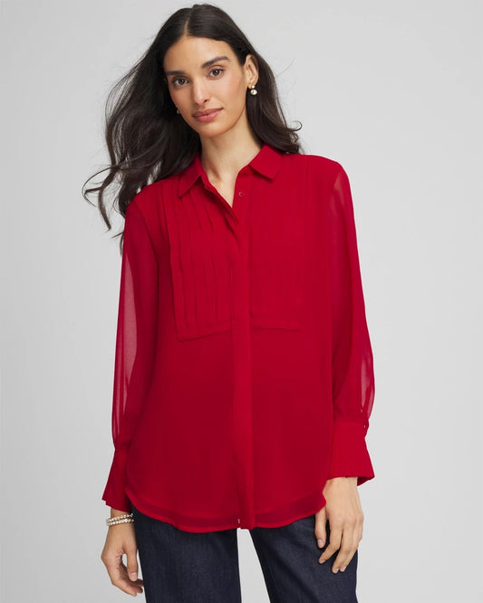 Chico's Classic - Pintuck Georgette Tunic Carmine Red