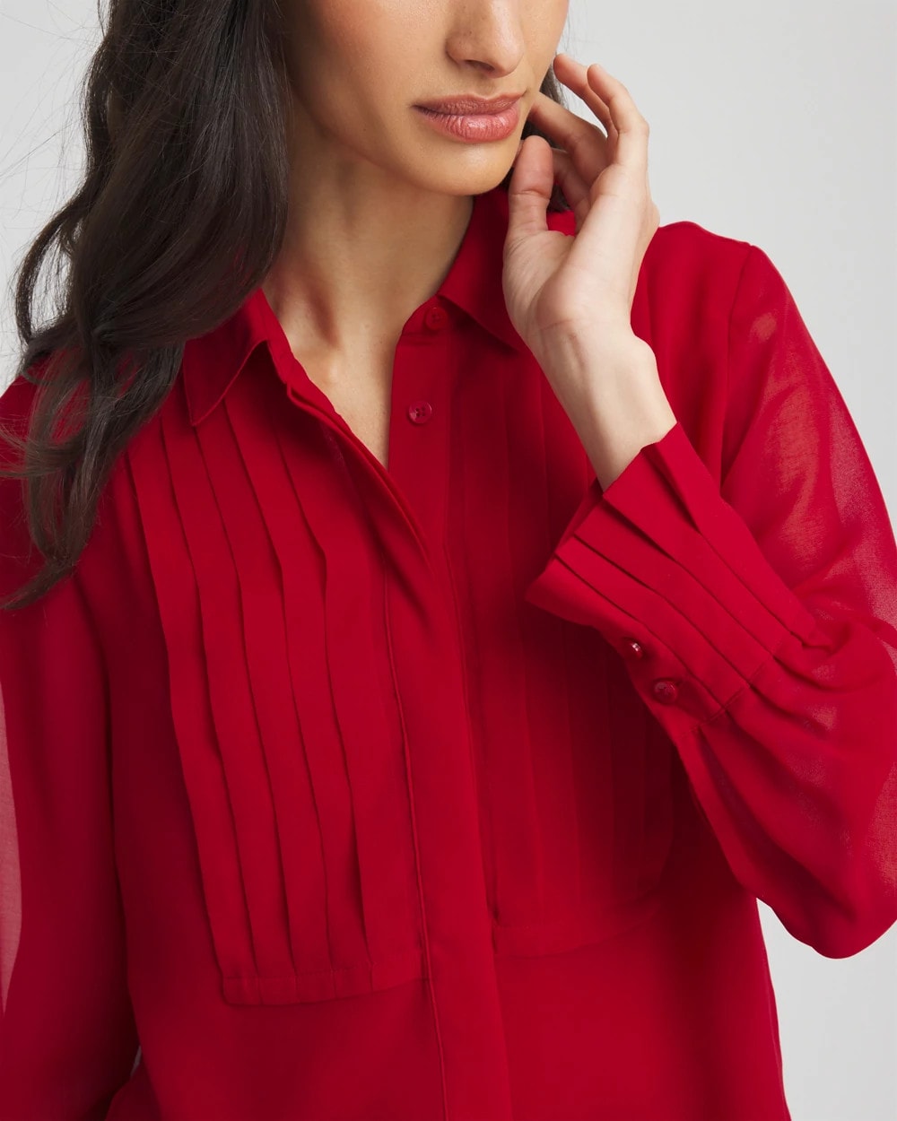 Chico's Classic - Pintuck Georgette Tunic Carmine Red