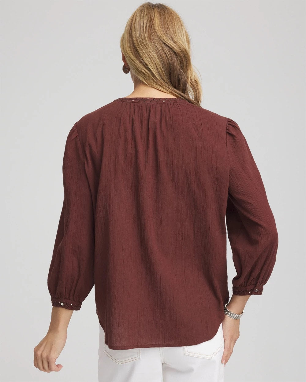 Chico's Smart Buy - Embroidered Crinkle-Cotton Blouse Cacao