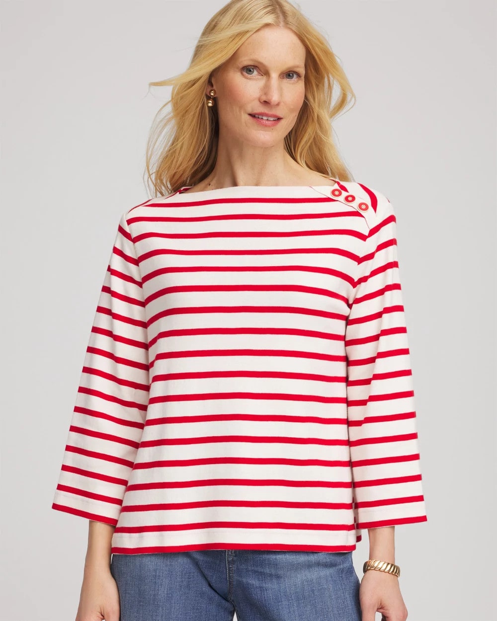 Chico's Smart Buy - Bateau Neck Stripe Top Love Letter Red