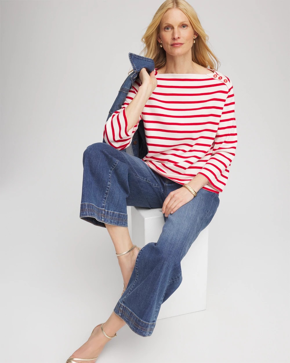 Chico's Smart Buy - Bateau Neck Stripe Top Love Letter Red