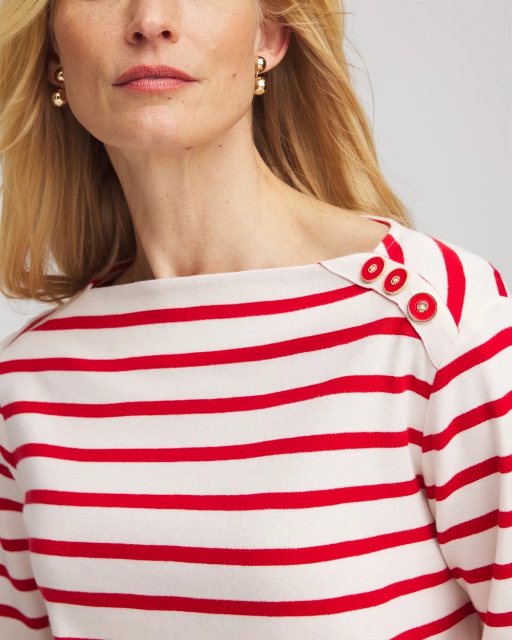 Chico's Smart Buy - Bateau Neck Stripe Top Love Letter Red