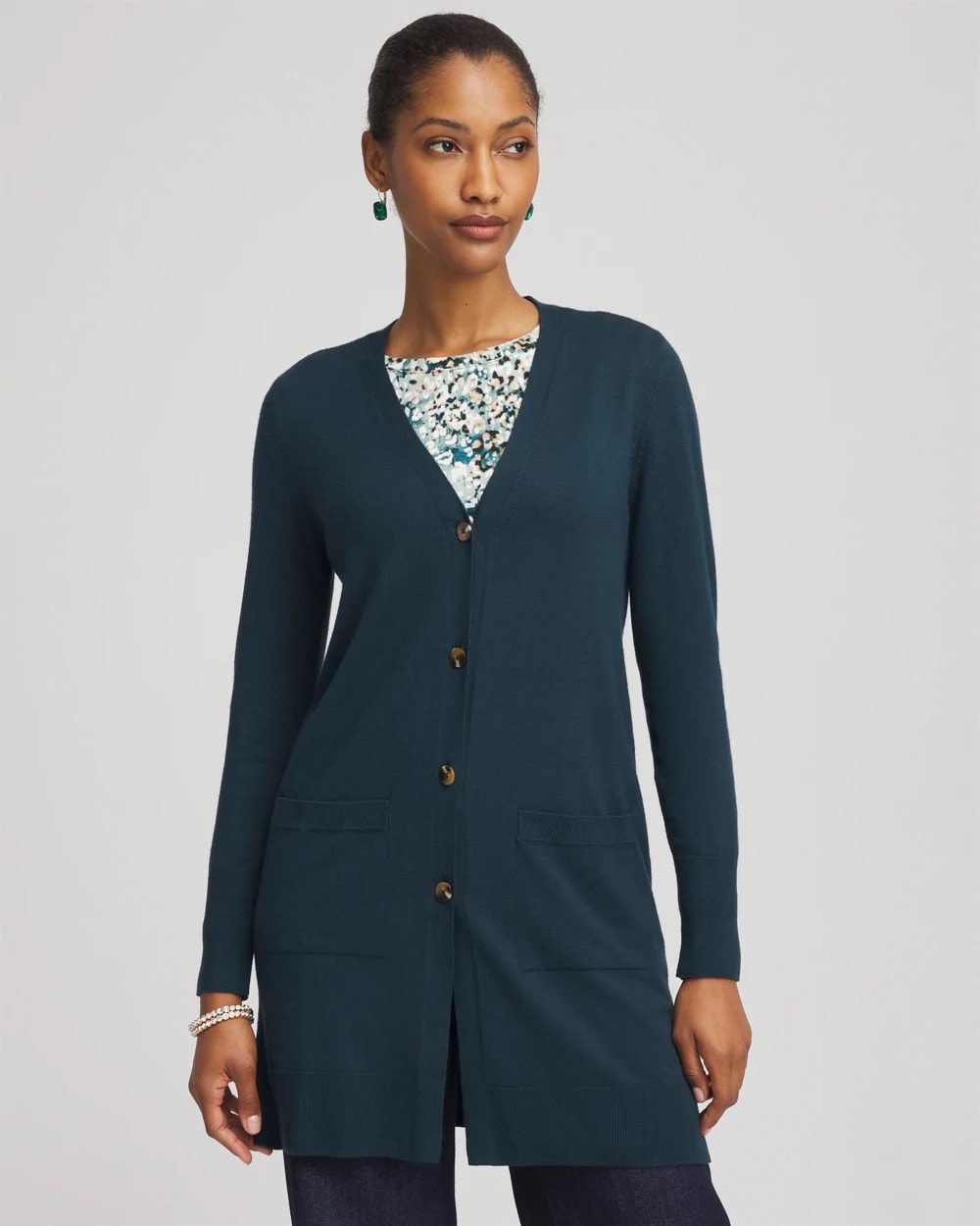 Chico's Special Offer - Ella Pocketed Cardigan Sweater Teal Shadow