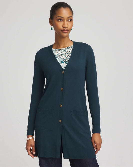 Chico's Special Offer - Ella Pocketed Cardigan Sweater Teal Shadow