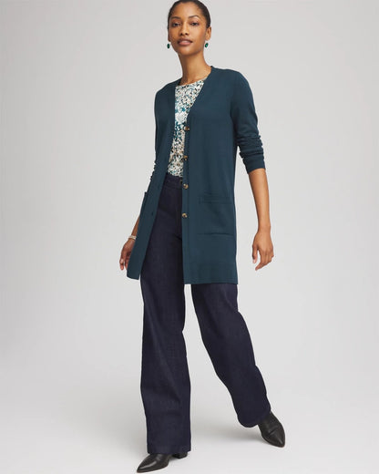Chico's Special Offer - Ella Pocketed Cardigan Sweater Teal Shadow