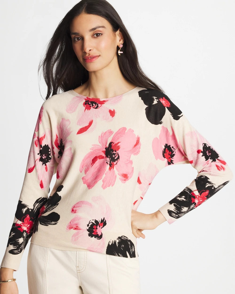 Chico's Classic - Printed Bateau Dolman Pullover Sweet Blossom