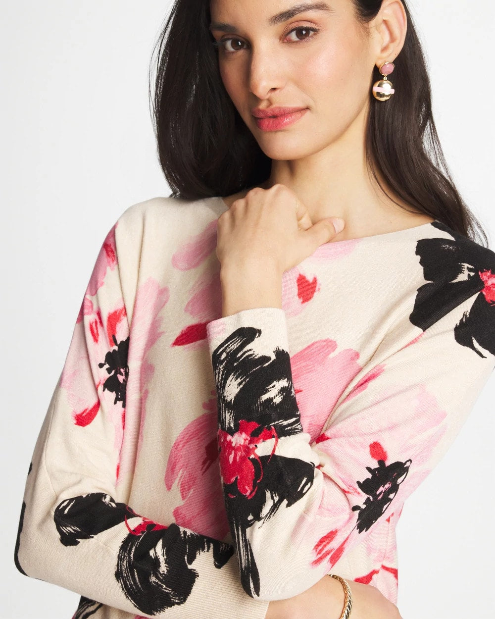 Chico's Classic - Printed Bateau Dolman Pullover Sweet Blossom