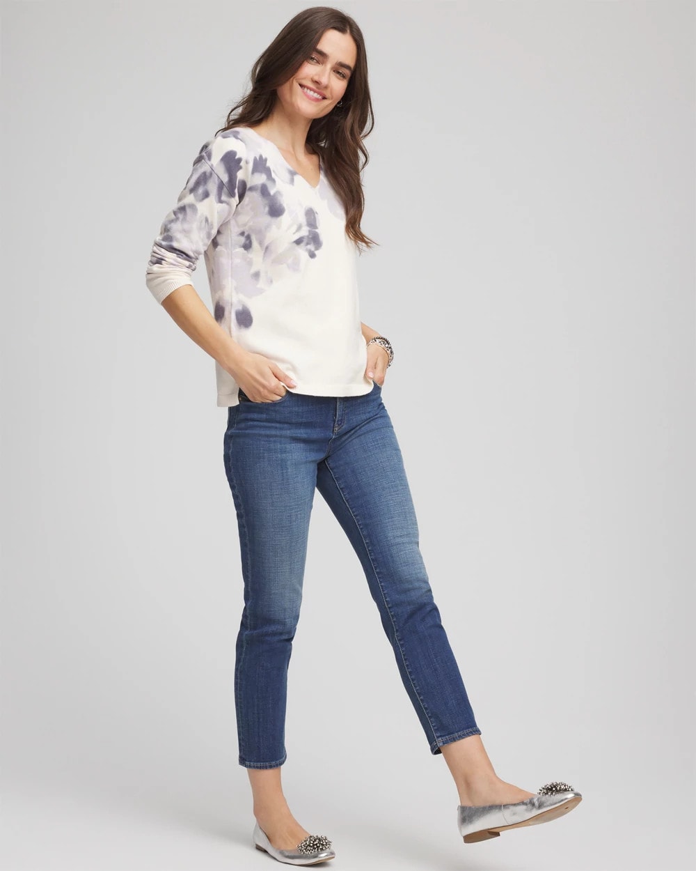 Chico's Classic - Printed V-Neck Sweater Multi