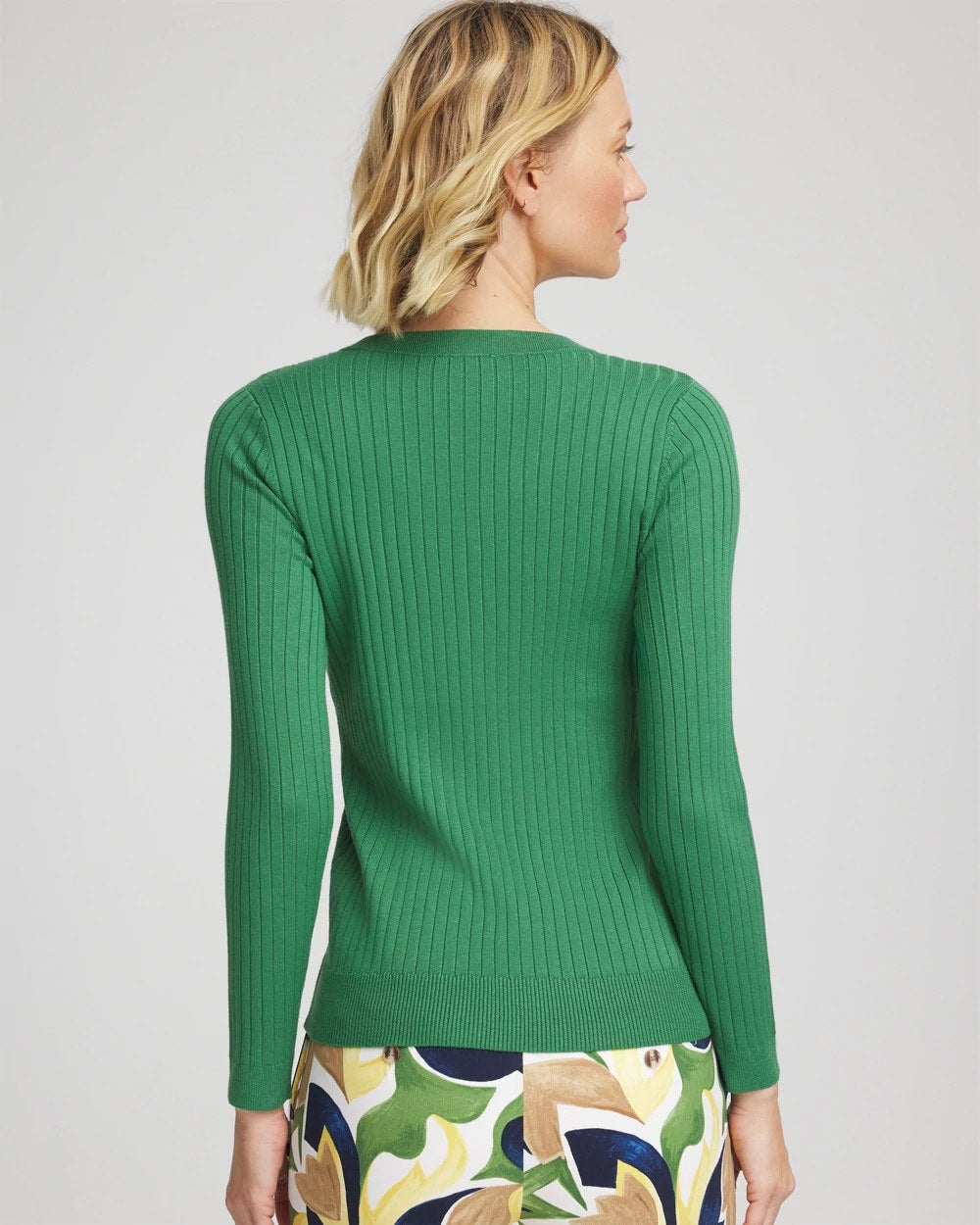 Chico's Signature - Ribbed Button Henley Sweater Jardin Green
