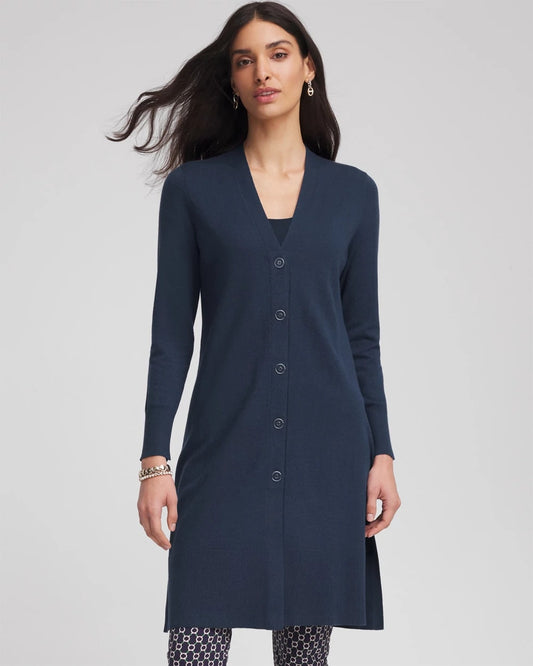 Chico's Recommended - Novelty Duster Button Cardigan Passport Blue