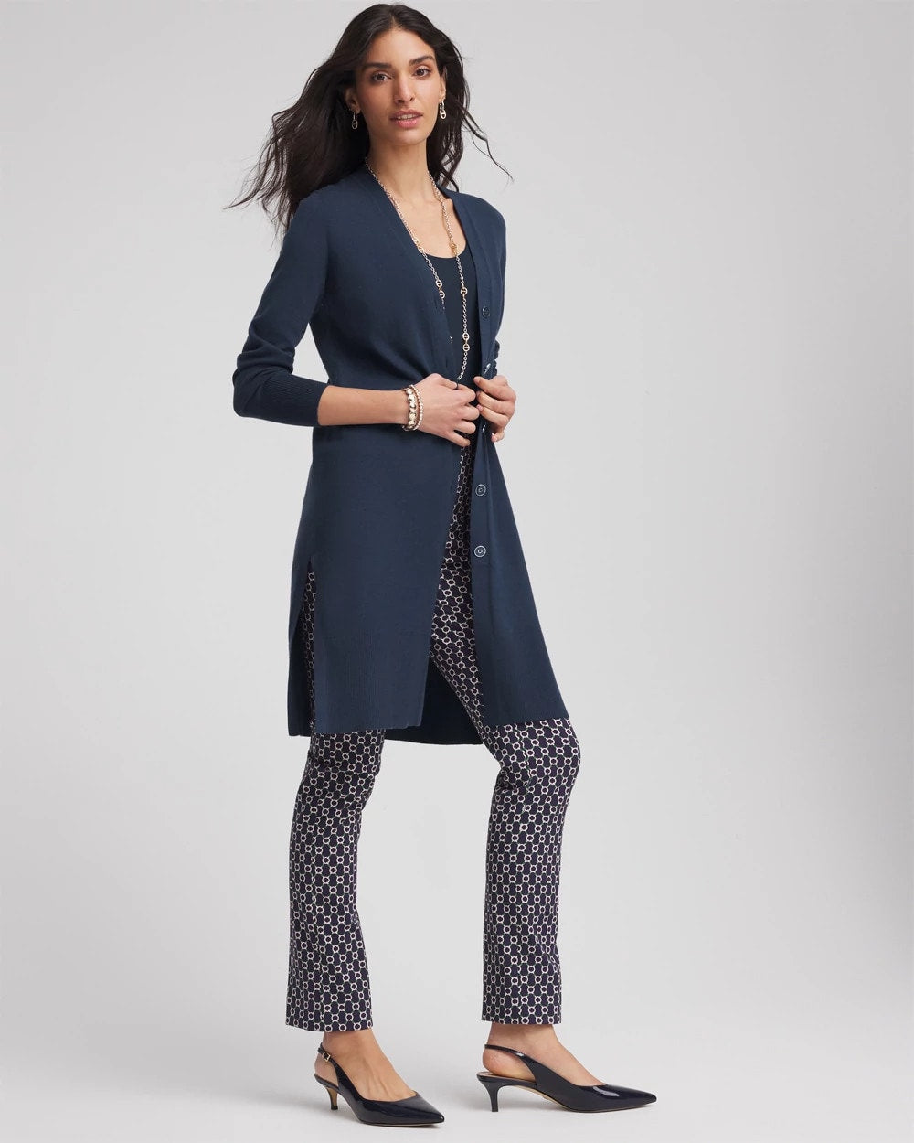 Chico's Recommended - Novelty Duster Button Cardigan Passport Blue