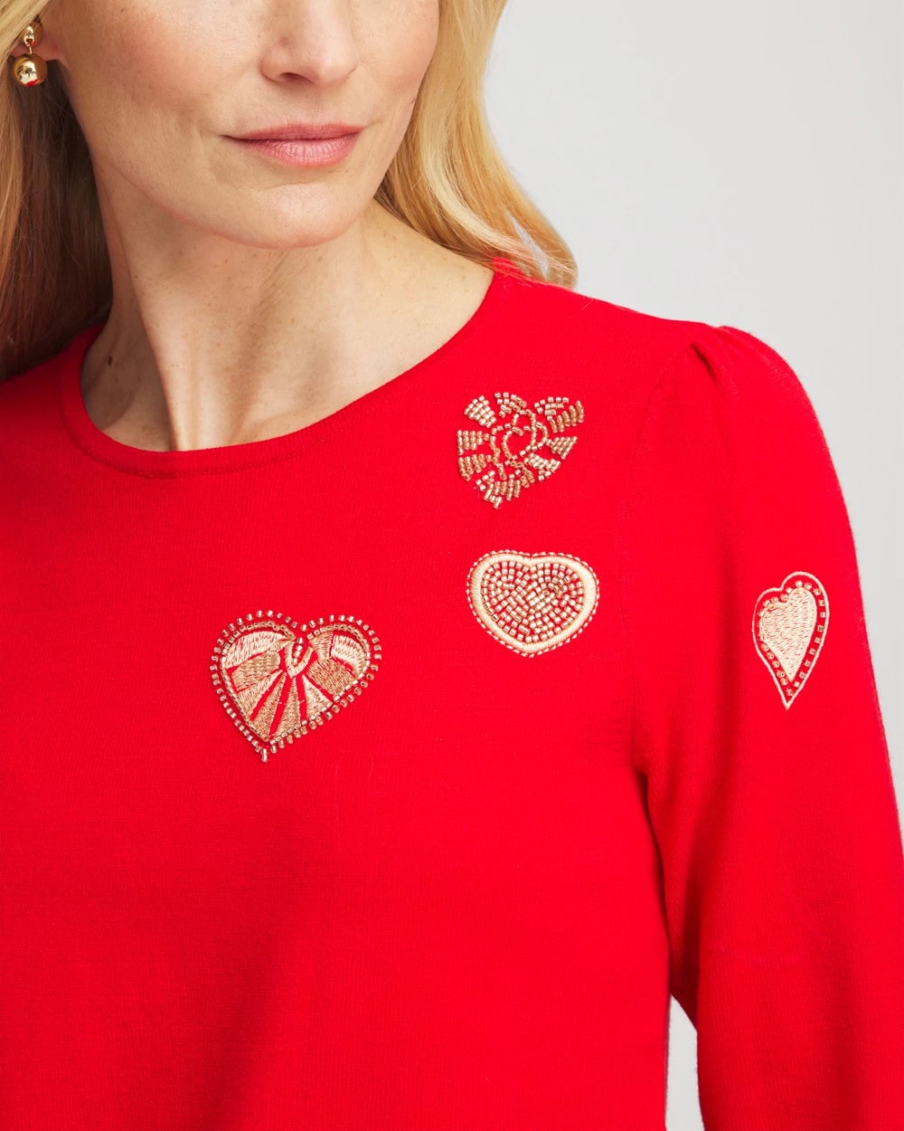 Chico's Discount - V-Day Embroidered Heart Pullover Love Letter Red
