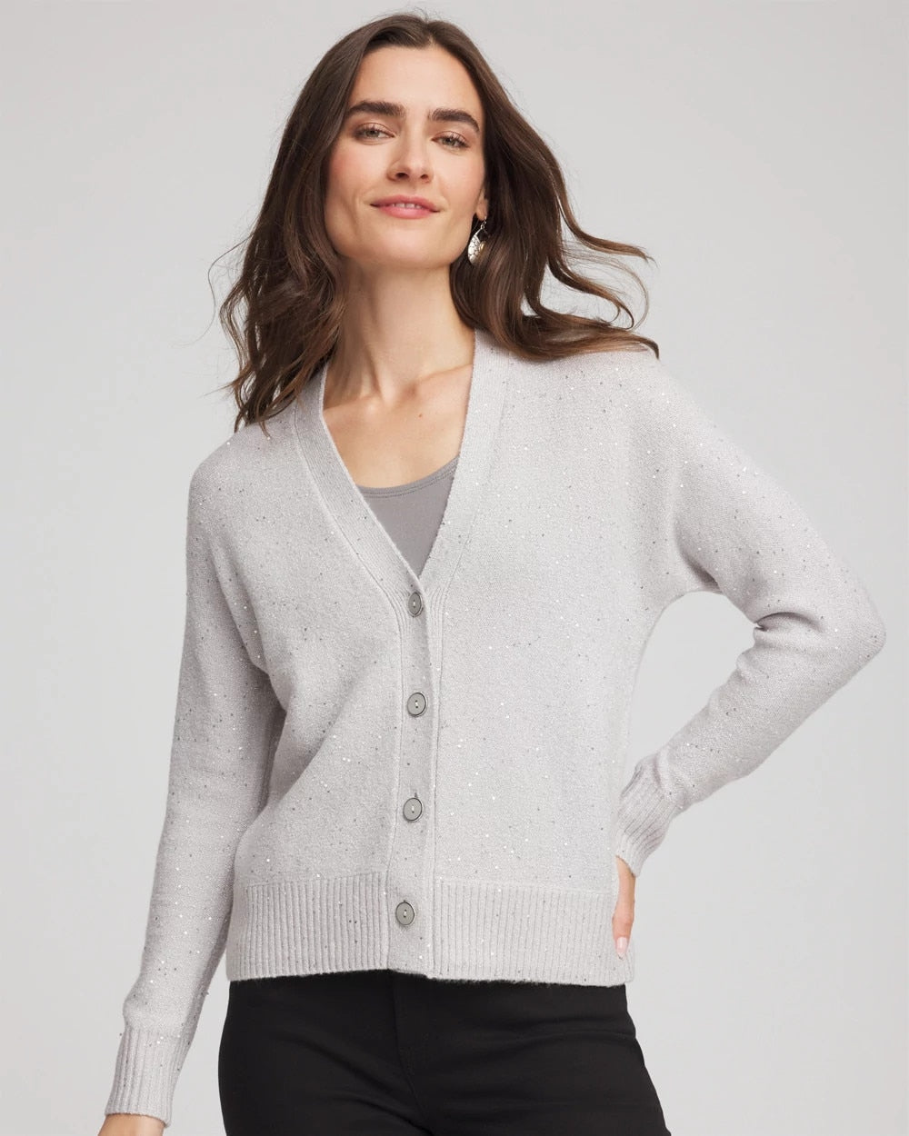 Chico's Special Offer - Shine Boyfriend Cardigan Dove Gray