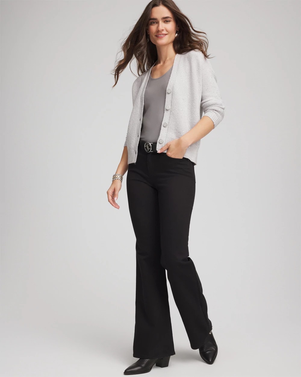 Chico's Special Offer - Shine Boyfriend Cardigan Dove Gray