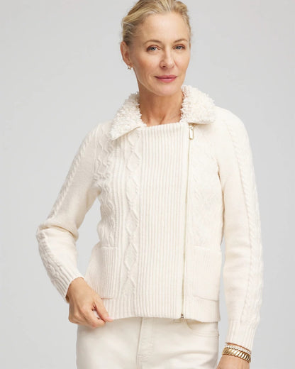 Chico's Featured - Fur Trim Moto Cardigan English Cream