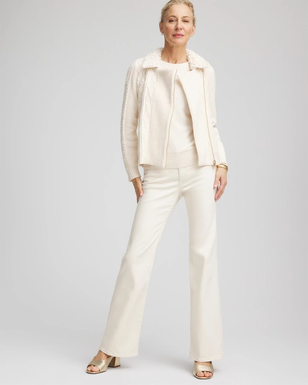 Chico's Featured - Fur Trim Moto Cardigan English Cream