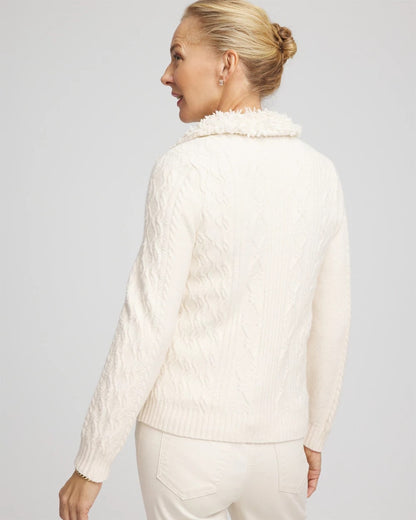 Chico's Featured - Fur Trim Moto Cardigan English Cream