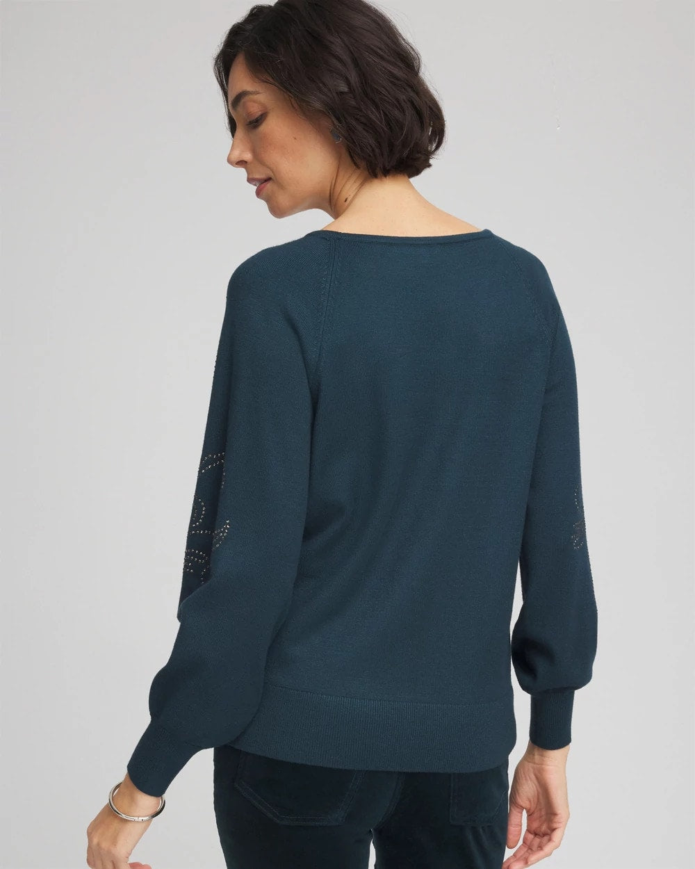 Chico's Sale - Heatset Embroidered Pullover Teal Shadow