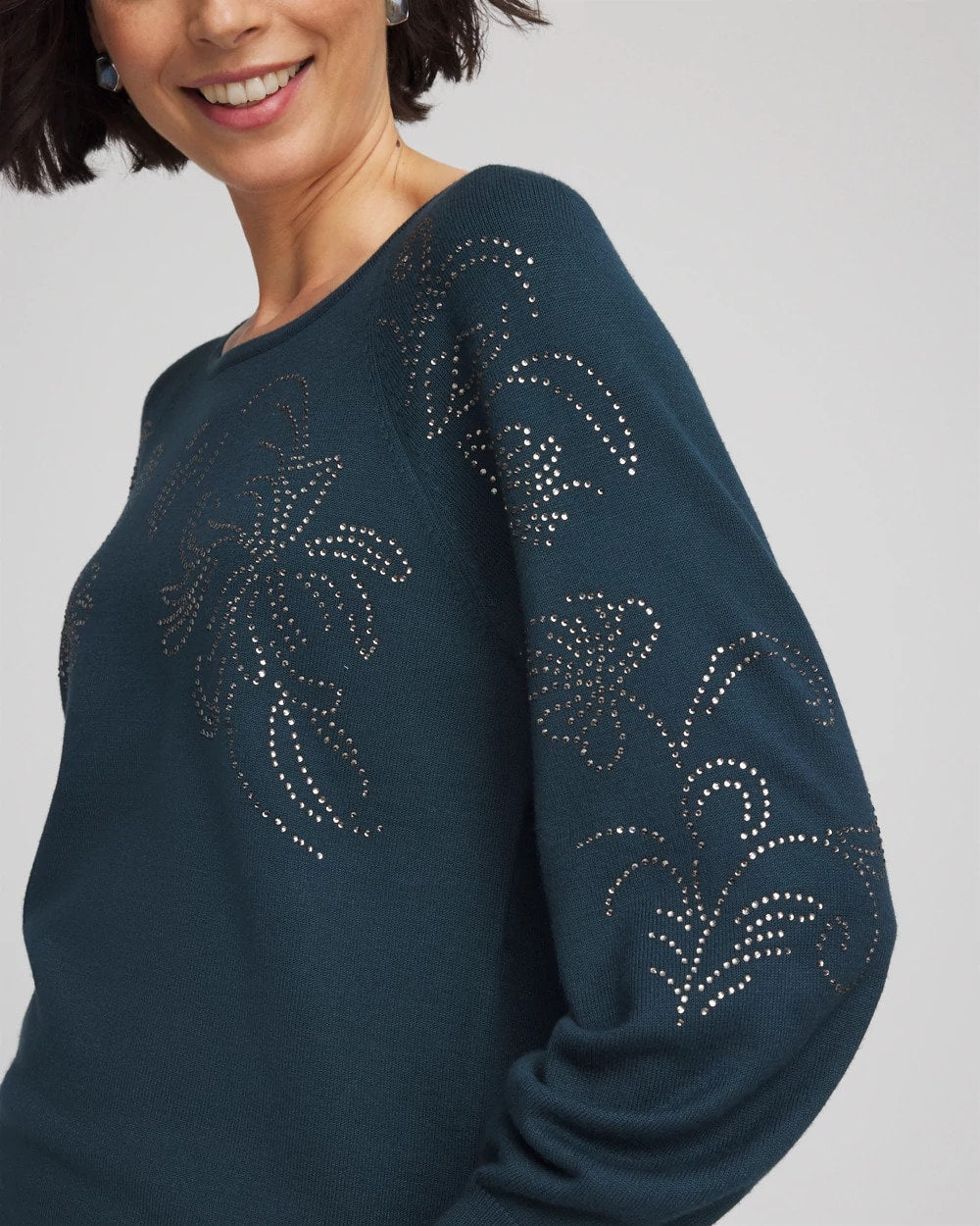 Chico's Sale - Heatset Embroidered Pullover Teal Shadow