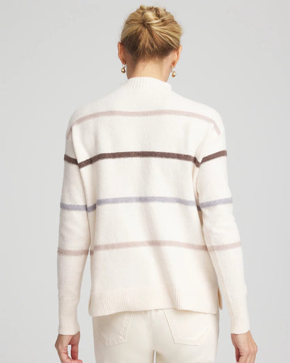 Chico's Popular - Sequined Stripe Pullover Sweater English Cream