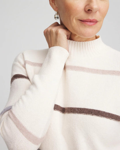 Chico's Popular - Sequined Stripe Pullover Sweater English Cream