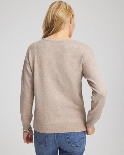 Chico's Featured - Floral Sequined Pullover Smokey Taupe